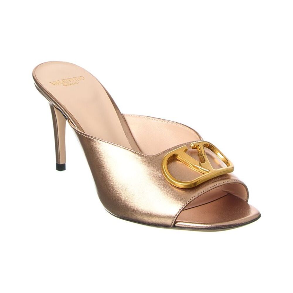 Valentino Logo Leather Sandal, Gold